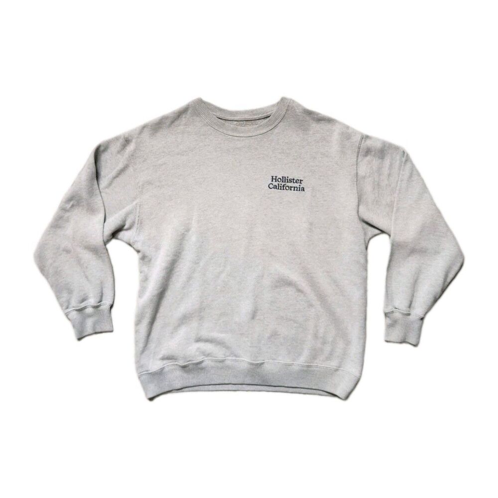 Hollister Oversized Crewneck Sweatshirt Gray Fleece Lined Embroidered Logo XS